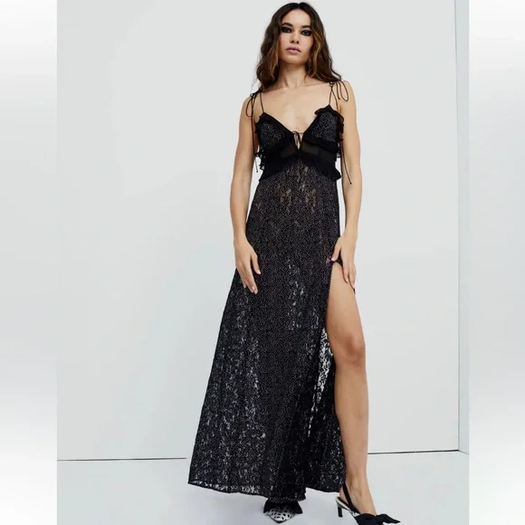 For Love And Lemons | Dresses | For Love Lemons Lelia Polka Dots Lace  Ruffles Maxi Dress Xs | Poshmark